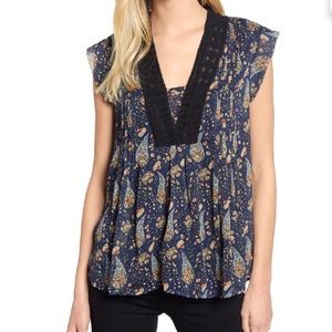 Daniel Rainn Printed Tank with crochet trim